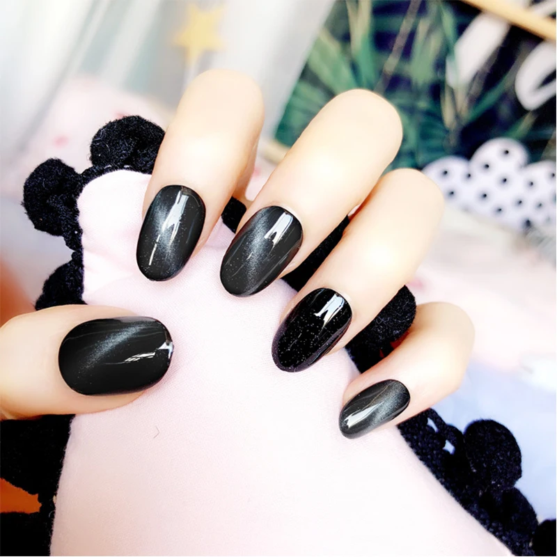 24pcs Set Pre Designed Shimmer Clitter False Nails Red Purple Black 