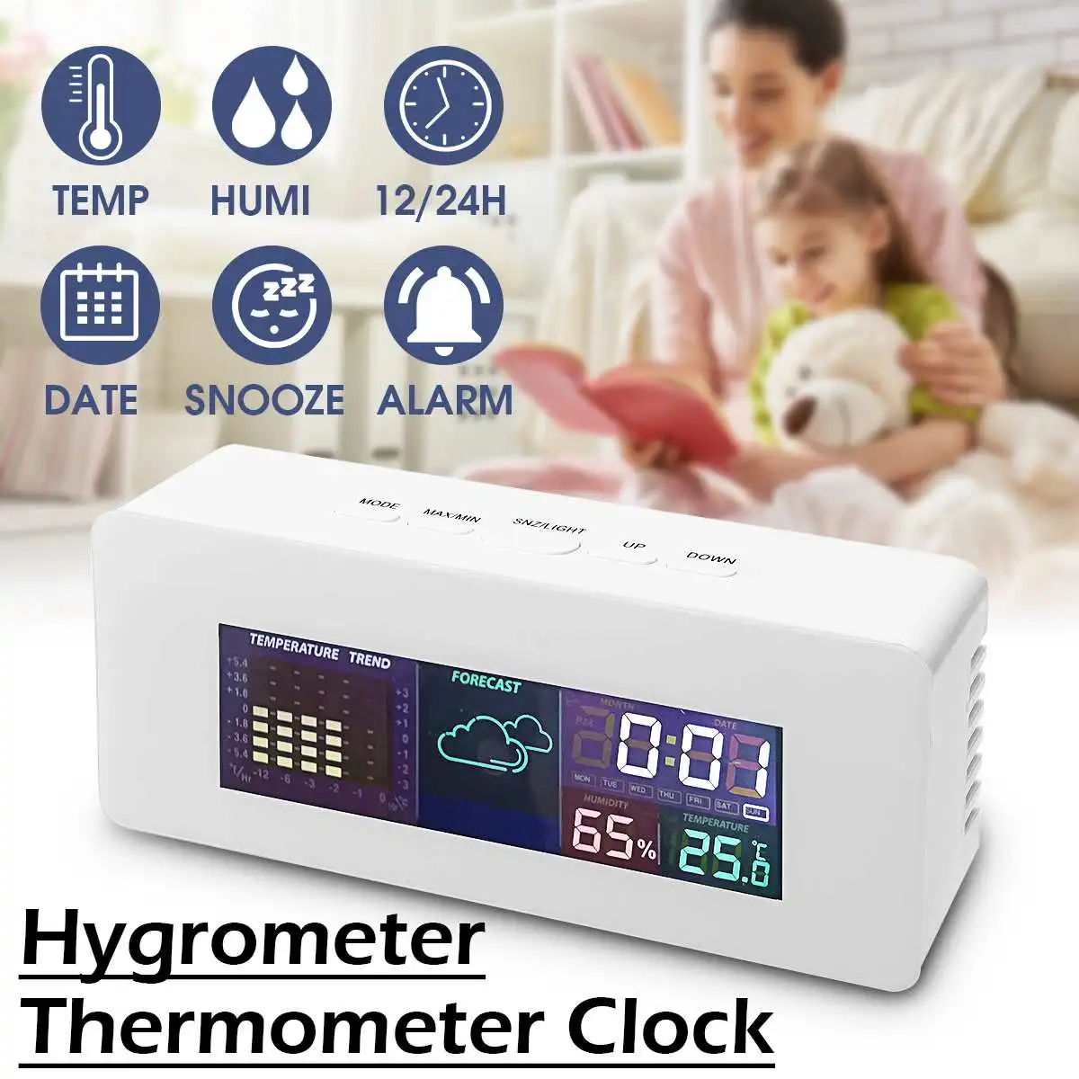 

Digital Display Thermometer Hygrometer Weather Station USB Electronic Temperature Meter Humidity Sensor Snooze Alarm Clock