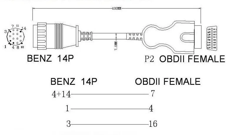 Для Mercedes Benz Sprinter VW LT MB 14PIN для 16PIN OBD2 адаптер OBD кабель расширения 30 см