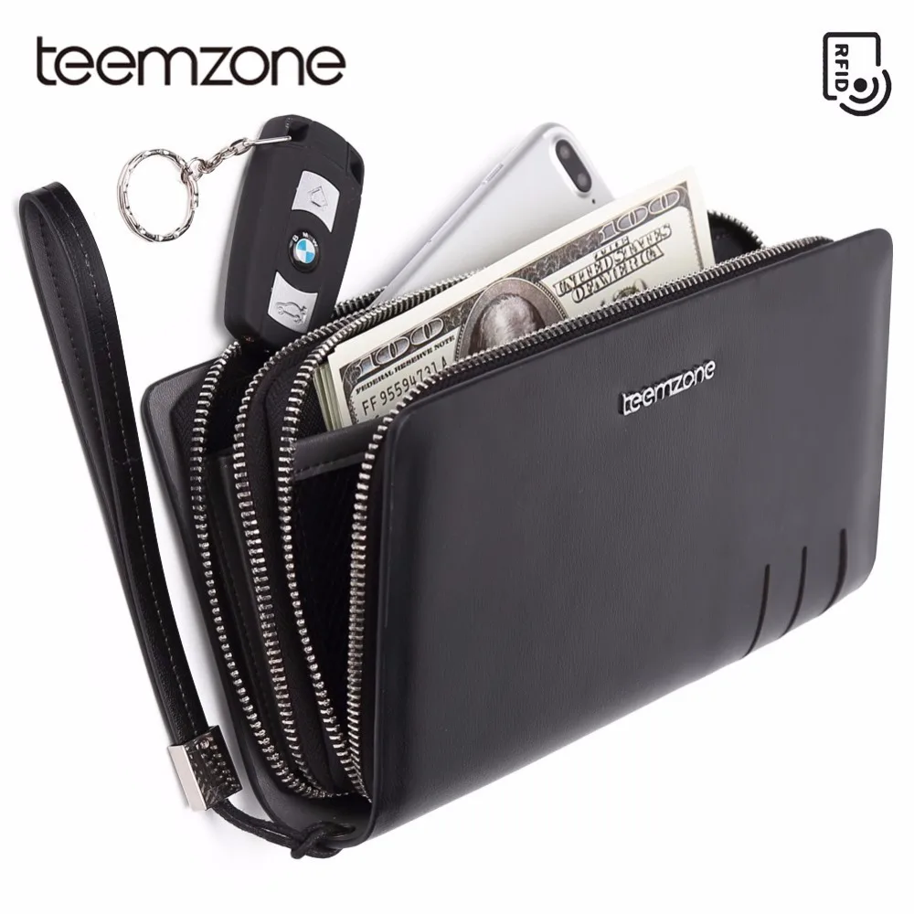Teemzone Business Men wallets Luxury Double zipper Clutch Bag Purse Car