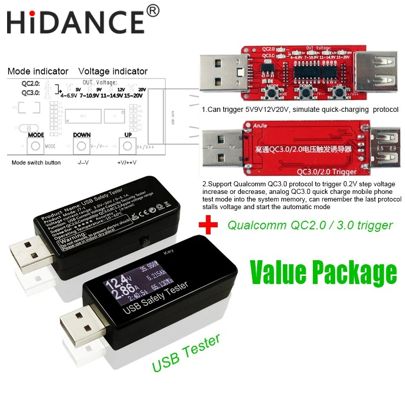 USB тестер с цифровым дисплеем измеритель емкости аккумулятора детектор qc2.0/3 0|meter