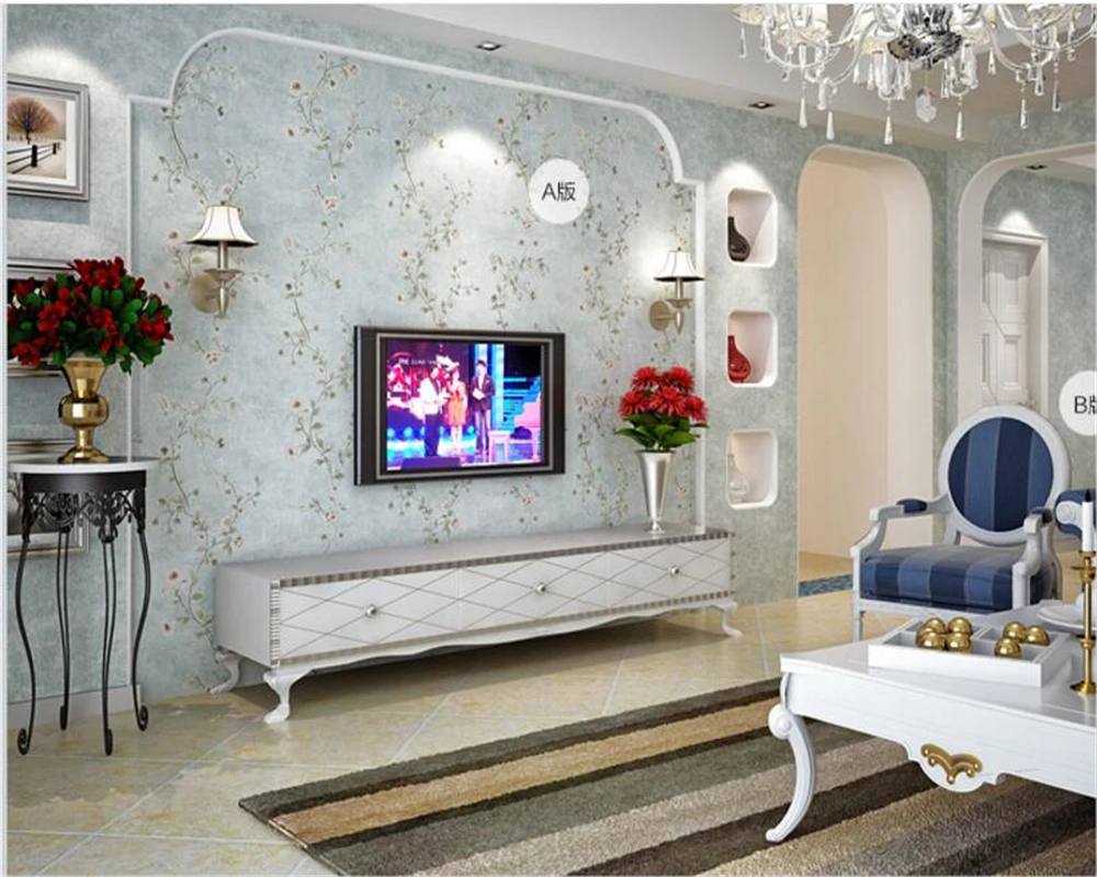 beibehang American Pastoral Nonwovens Floral Wallpapers Solid Purple Color AB Style Collar Bedroom Living Room Backdrop Wall beibehang new italian pastoral large nonwovens wallpapers living room bedroom background wallpaper housekeeping