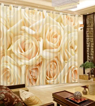 

rose Digital Print 3D Blackout Curtains For Living room Beige curtains