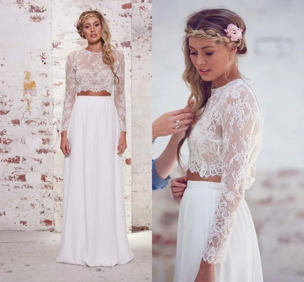 Campagna Abiti Da Sposa in pizzo A Manica Lunga Due Pezzi Della Boemia 2017  Chiffon Bianco Abiti Da Sposa|vestidos de novia|country wedding  dresswedding dress - AliExpress
