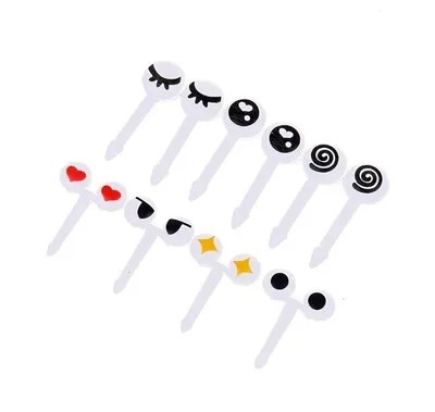 10pcs/set Easy to Sign Mini Eye Cartoon Fruit Fork Plastic Fruit Toothpick Bento Lunch For Children Decorative Tableware