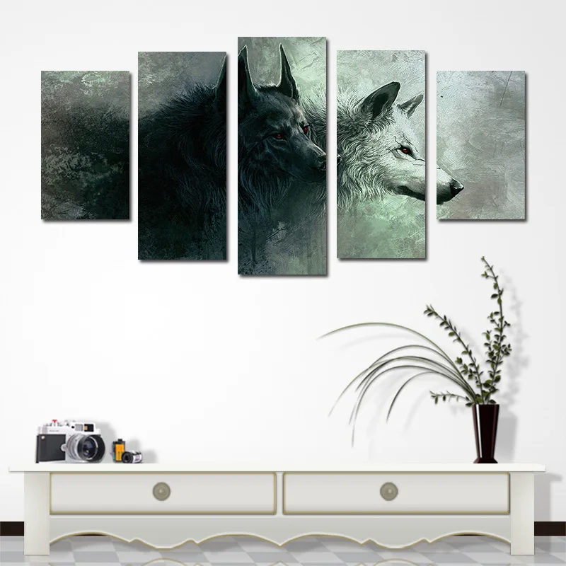 

HD Prints Canvas Wall Art Living Room Home Decor Pictures 5 Pieces Plateau Wolf Paintings Animal Posters Framework 30*80cm
