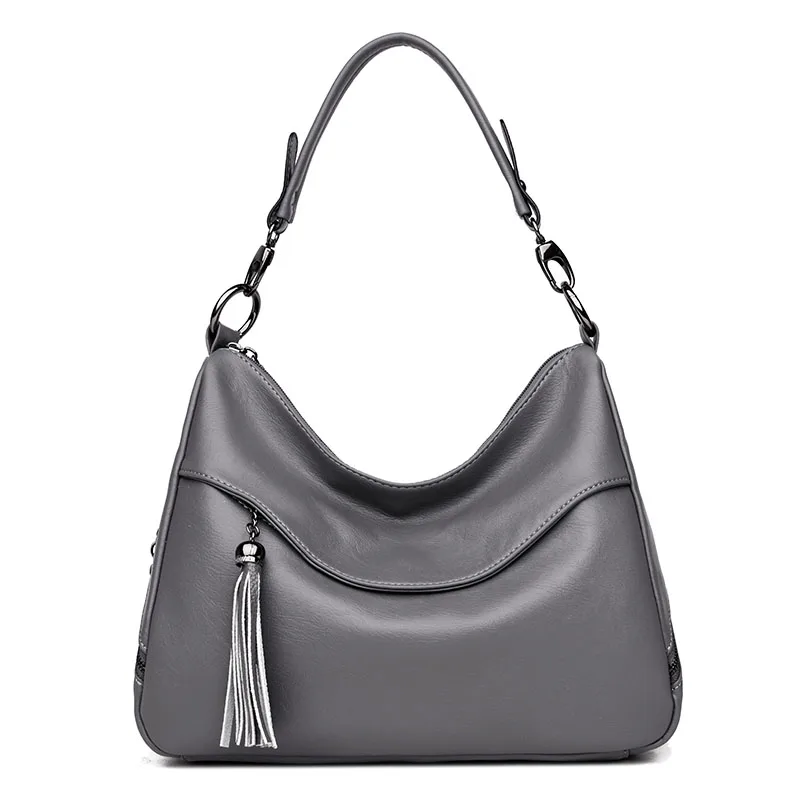 Женские кожаные сумки-мессенджеры, сумки через плечо для женщин, винтажные сумки через плечо с кисточками, дизайнерские сумки - Цвет: Gray