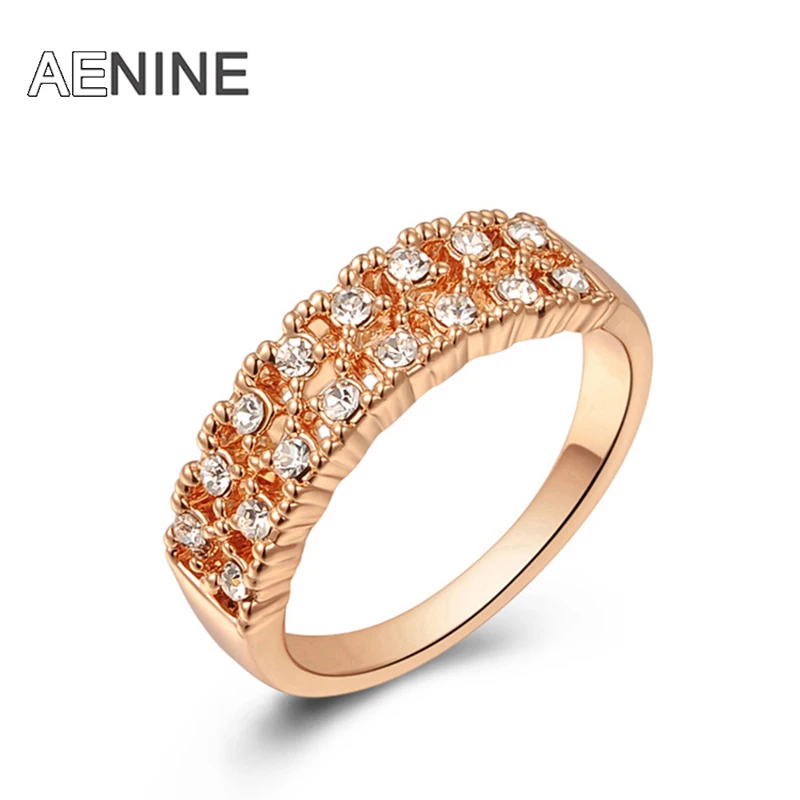 

AENINE Romantic Gilr's Rings Jewelry Rose Gold Color Mosaic Two Row Crystal Ring For Women Christmas/Birthday Gift L2010002225