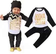 Cool Baby Toddler Boy 2PCS Set T-shirt Top +Leather Pants Leggings Outfits 0-24M