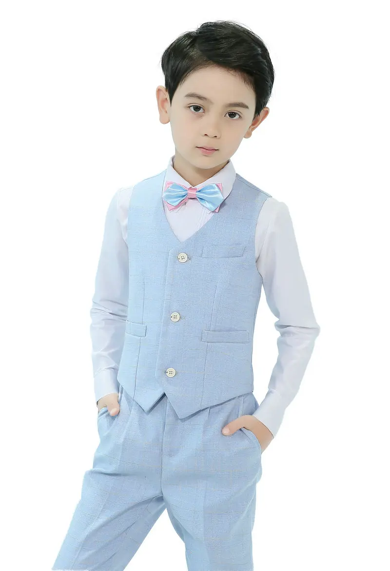 4 Piece Boys Light Blue Suits Vest Set 