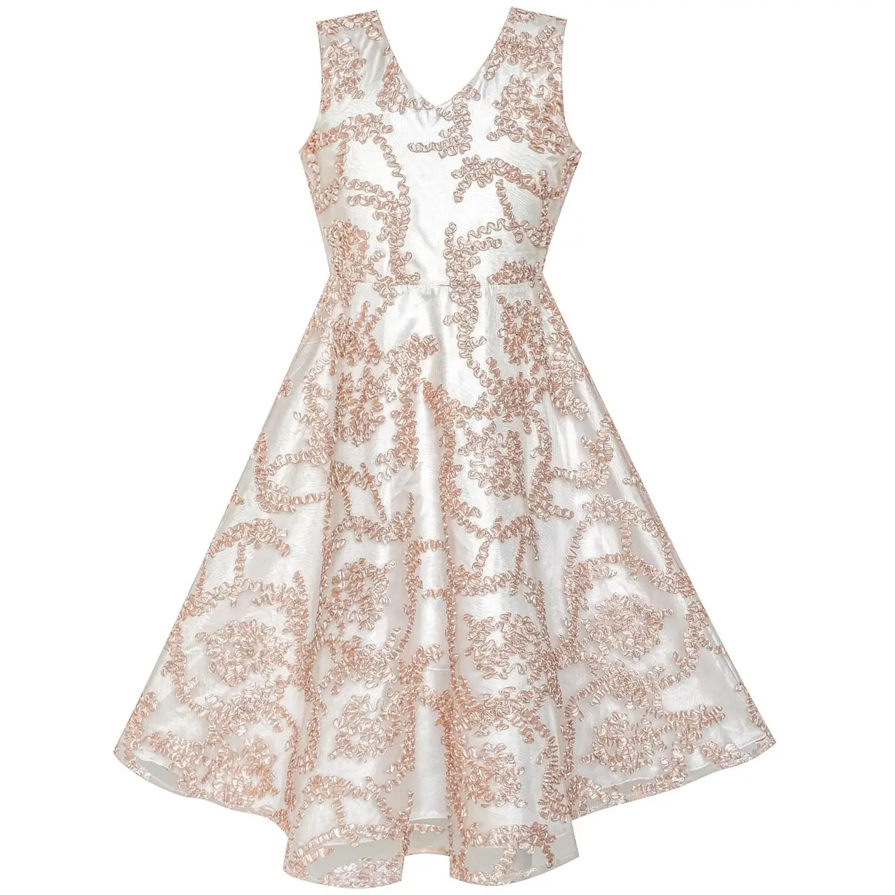 Sunny Fashion платья для девочек Цветок Девушка Платье В вырез Вышитый Цветочный