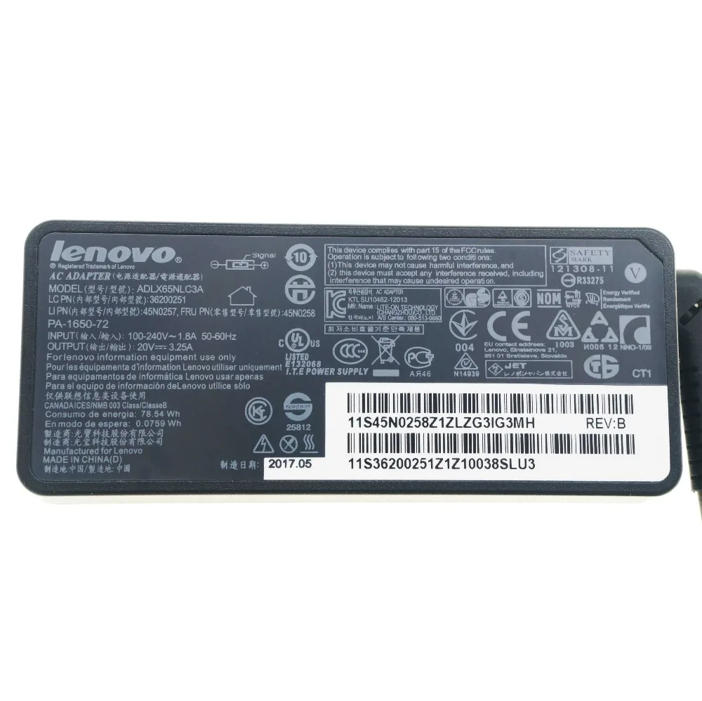 Новый оригинальный 65 W 20 V 3.25A адаптер переменного тока для lenovo IdeaPad Yoga 13 Йога 11,6 серии ThinkPad X1 PA-1650-72 36200251 45N0258