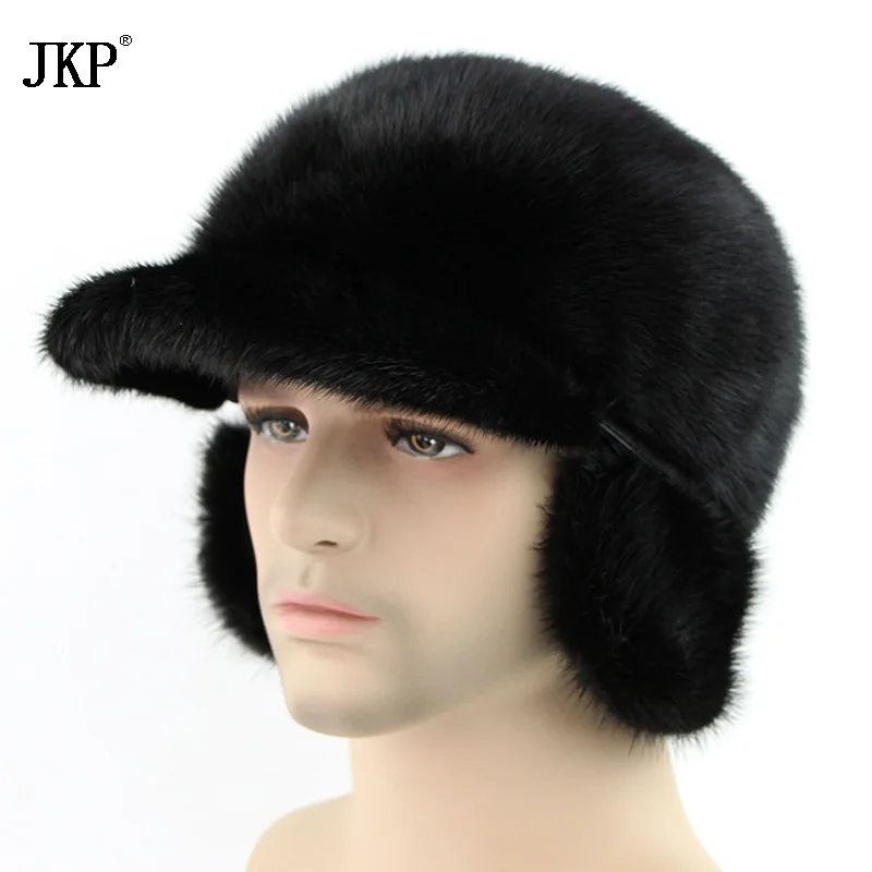 

2017 New Winter Men's Mink Fur Hat Russian Set Hot Caps Beanies Hat Outdoor Mink High Bomber Hats ZD-01