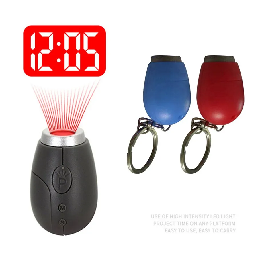 Digital Time Projection Clock Mini LED Night Light Projector Flashlight Keychain 