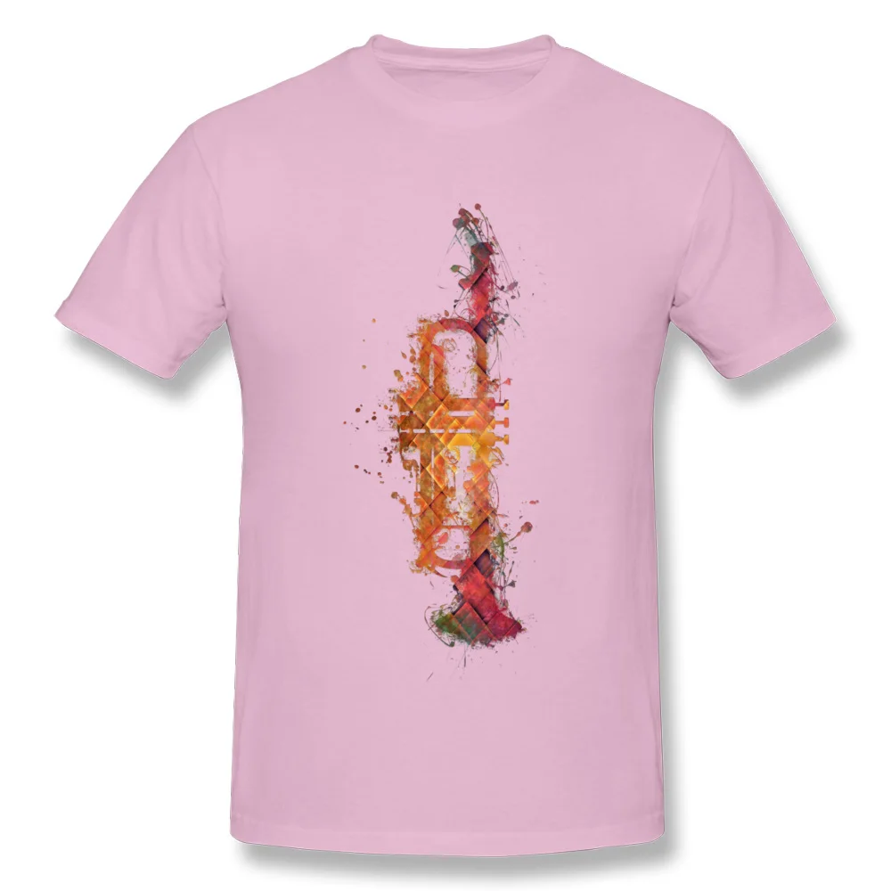 Trumpet 100% Cotton Tops Shirt for Men Customized T-Shirt Design Slim Fit Round Collar Tops Shirt Short Sleeve Trumpet pink