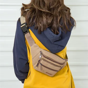 

2019 Unisex Fashion Canvas Unisex Solid Color Casual Sports Pockets Shoulder Bag Waist Packs multifunctional Travel Chest Bag