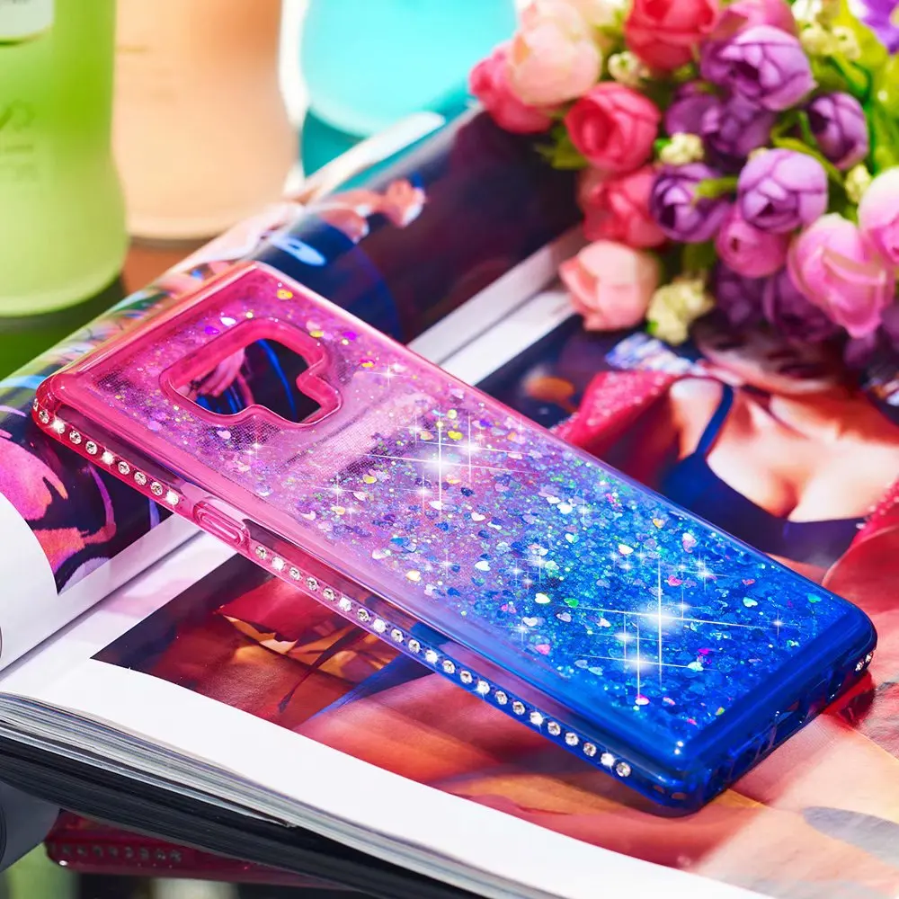 Glitter Liquid Diamond Bling Floating Soft Shiny Case Cover For Samsung S8 S9 A5 2017 A6 A6 Plus Note 9 J3 J7 Clear Phone Coque  (1)