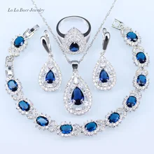 L& B Свадебные Ювелирные наборы серебро 925 Синий Кристалл Белый CZ Висячие серьги/браслеты/кулон/ожерелье/кольца