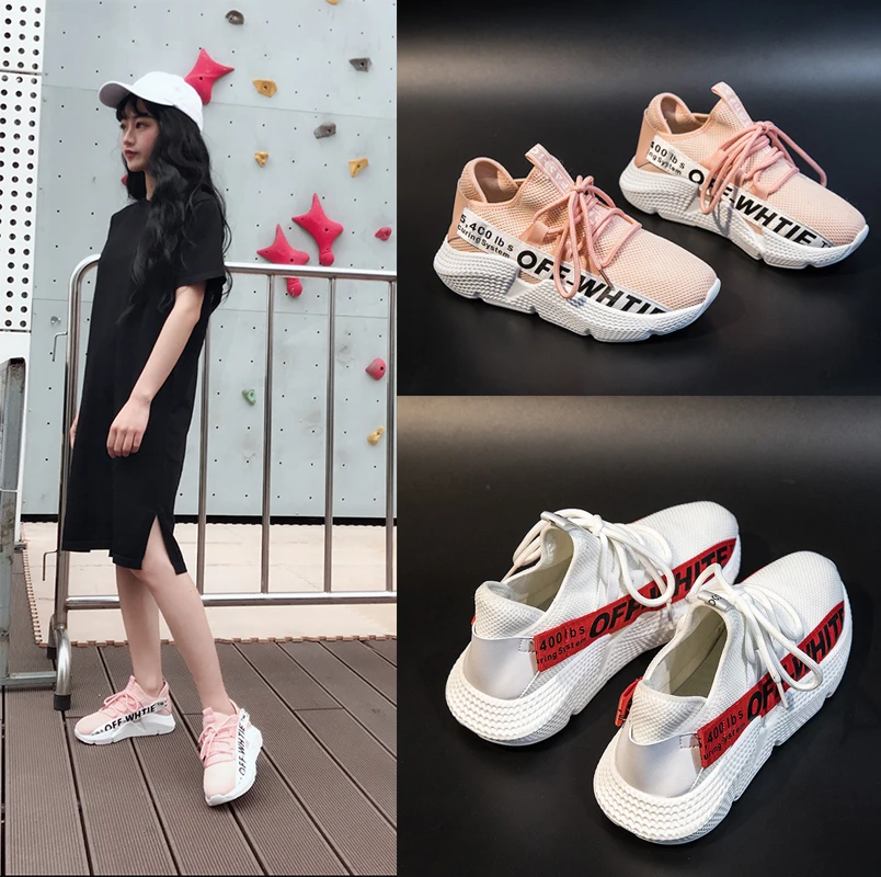 Dumoo 2018 Ladies Shoes Women Sneakers White/Pink Shoes Women Mesh Breathable Casual Shoes Leisure Heel 4cm zapatillas mujer women casual shoes zapatillas mujer fashion breathable flat shoes for teenager girls student tenis mesh shoes ladies trainer