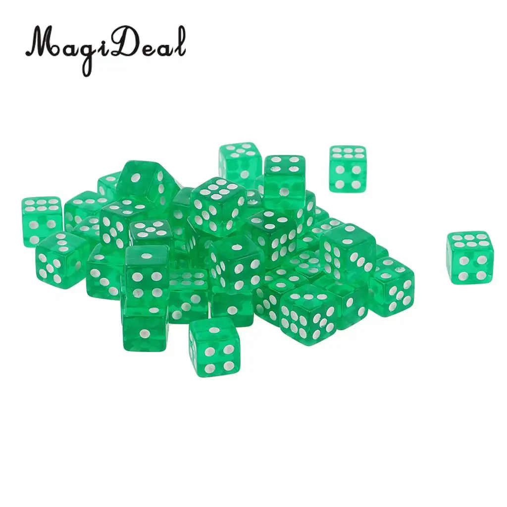 MagiDeal 50PCS Translucent Dice D6 6-Sided Dice 12MM for Board Games Party Green