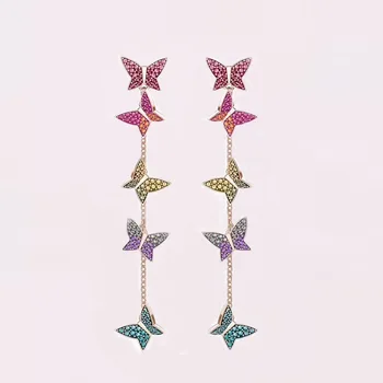 

925 sterling silver hot gold earrings jewelry women beautiful spirit gradient color crystal butterfly sterling silver earrings