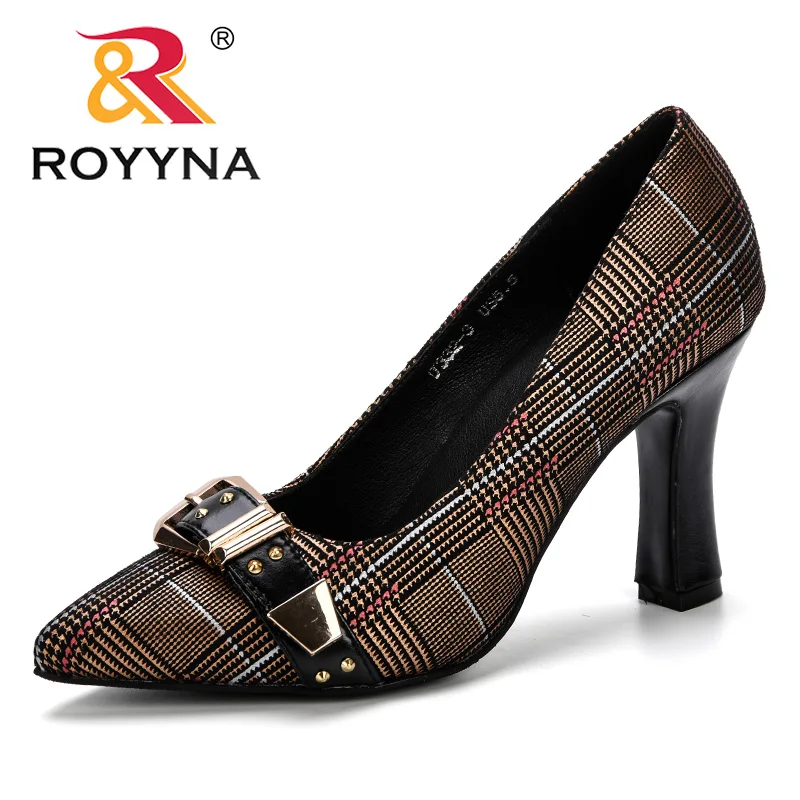 ROYYNA/женские туфли-лодочки; коллекция года; сезон весна-осень; модные элегантные офисные женские туфли с острым носком на высоком каблуке; модная женская обувь; большие размеры 34-43