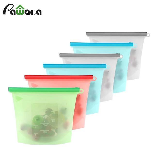 Silicone Food Storage Bag Reusable Vacuum Sealer Fruit Meat Silicone Food Storage Bag Reusable Vacuum Sealer Fruit Meat Bags Ziplock Saver