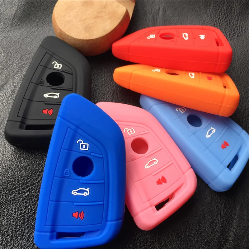 

silicone rubber car key fob cover case wallet bag holder for BMW 2016 2017 X1 F48 X3 X4 X5 X6 730 740 750 3 4 button key case