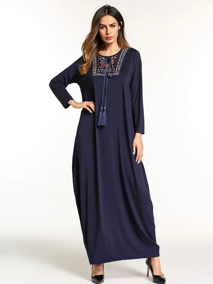 185738 Musulman модные Euramerica сплошной плюс Размеры женское платье арабский Абаи мусульманские одежды vestidos mujer