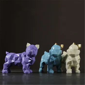 

Resin Craftwork Simulation Abstraction Geometry FRENCH BULLDOG Statue Creative Living Room Wine Cabinet Decoration X1735