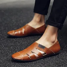 Летний вырезами мужские деловые с круглым носком Мужская обувь сандалии дышащие Британские кожаные кеды