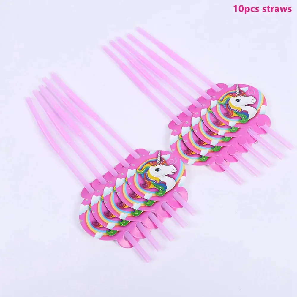 Unicorn Straws Taoup розовый день рождения Единорог рога шапки Единорог набор посуды салфетки торт Топпер баннеры Единорог вечерние украшения Babyshower девушка - Цвет: Unicorn Straws