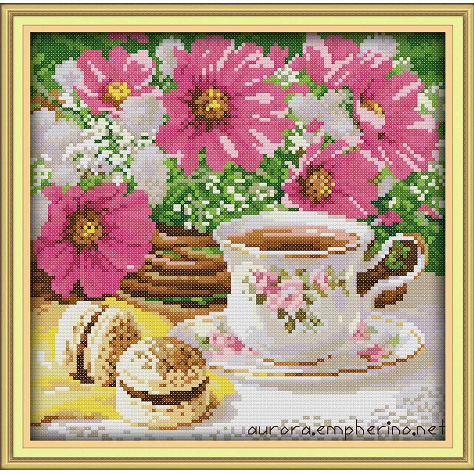 Joy Sunday,Afternoon tea,cross stitch embroidery set,printing cloth embroidery kit,needlework,DIY cross stitch embroidery kit (2)