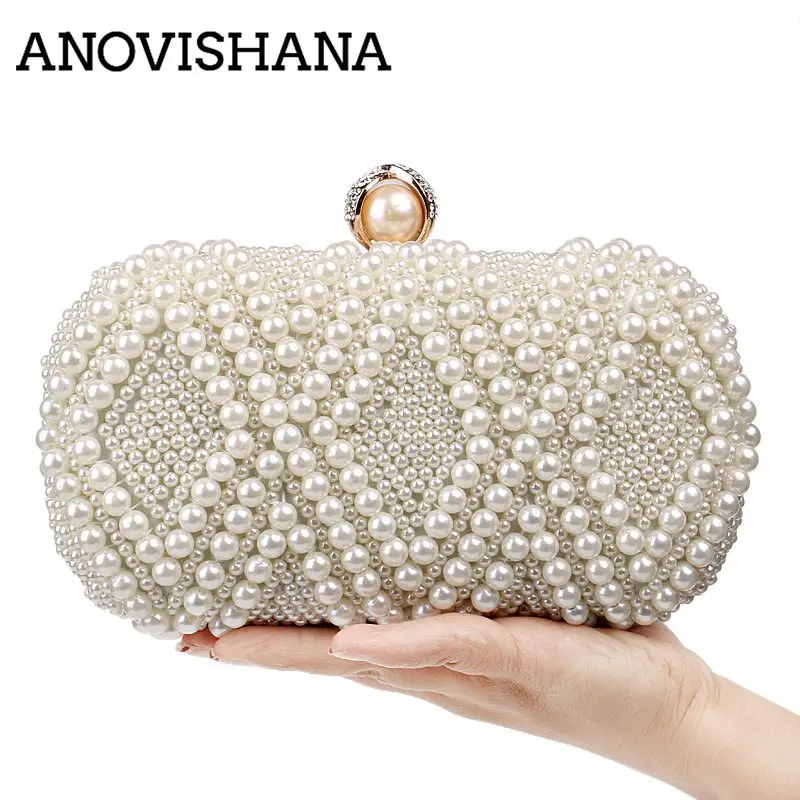 

ANOVISHANA Beading Wedding Lady Day Clutch Tote Rhinestones New Handmade Style Women Evening Bags Pearl Diamonds Purse Bag