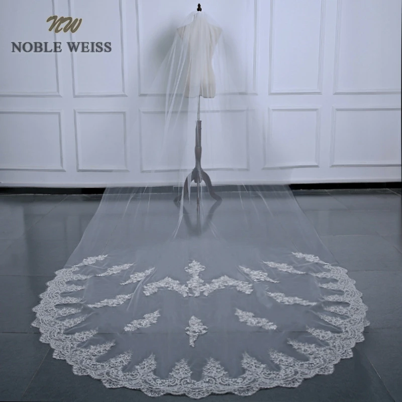 

NOBLE WEISS One Layer 1.5*3.5 meters wedding veil Cathedral veils Appliques Wedding Party Veil With Comb Free Shipping