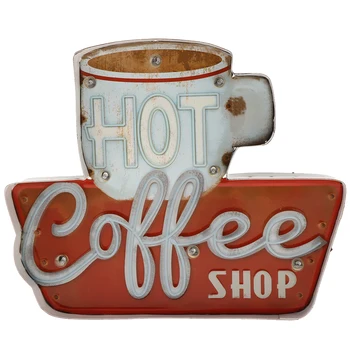 

Creative Metal Tin Sing Coffee Plaque Plate LED Light Box Cafe Bar Wall Art