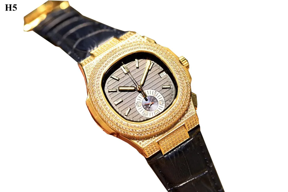 

Mens Watches Diamond Top Brand Luxury Leather Sports Watch Men Fashion Chronograph Quartz Man Clock Waterproof Relogio Masculino