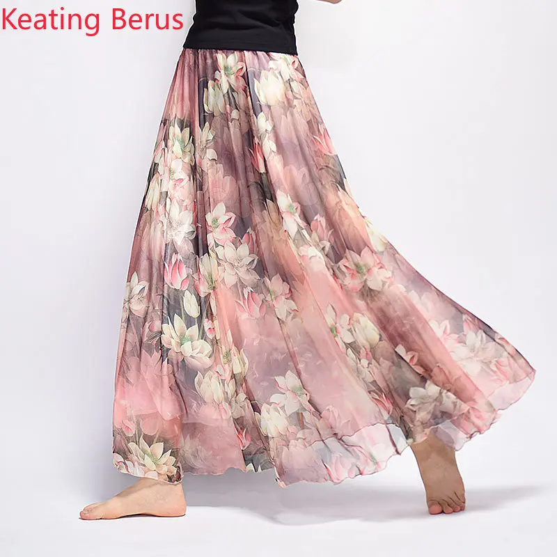 

Women's skirt summer print high waist long bohemian beach skirt women's elegant chiffon skirt 18 colors 0951
