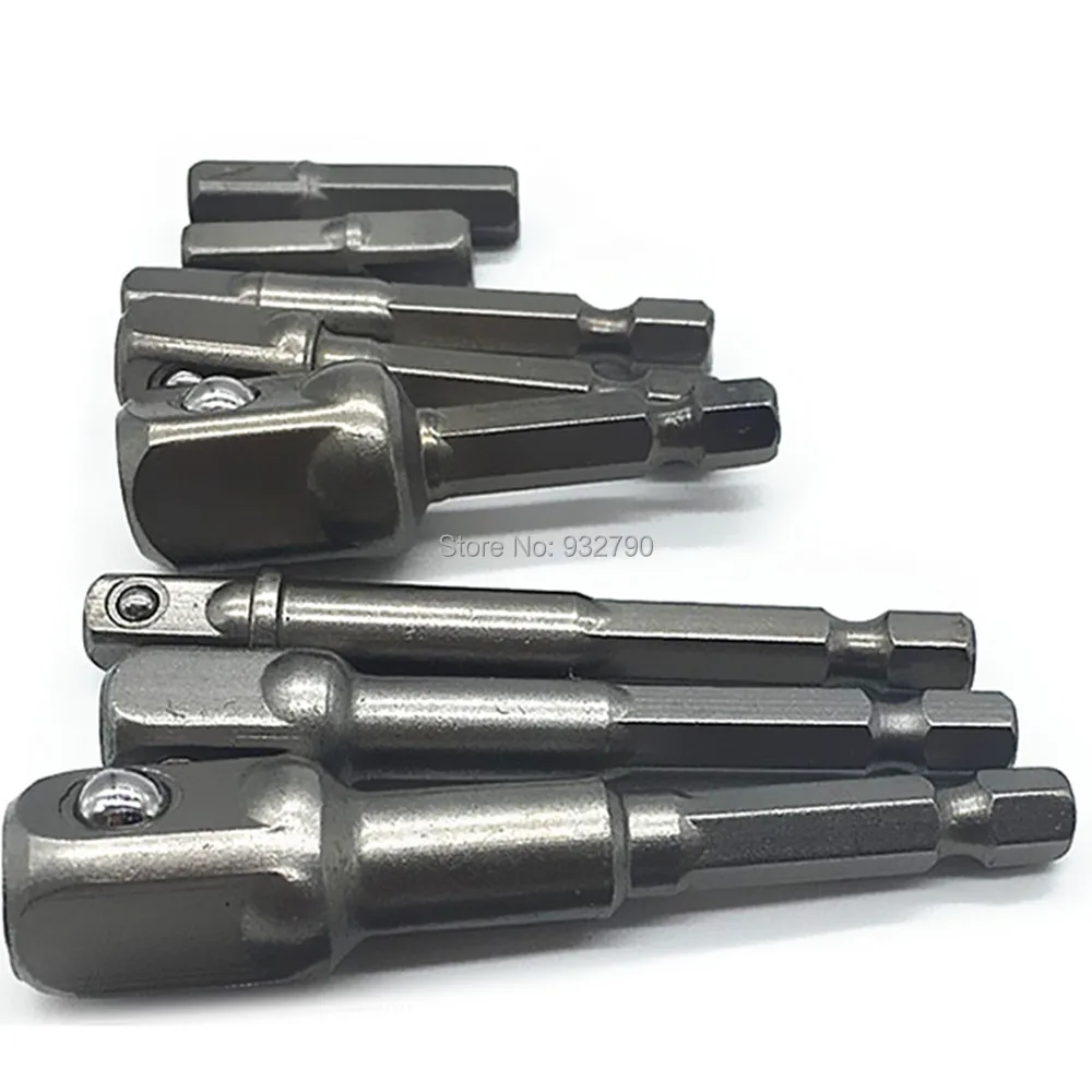 8 Sizes Chrome Vanadium Steel Socket Adapter Power Set Hex Shank to 1/4" 3/8" 1/2" Extension