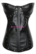 HOT SALE Women Black Boned Rivet Underbust Faux Leather Lace Up Corset Steampunk Corselet Clubwear