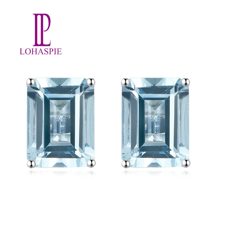 Серьги гвоздики LP с аквамарином 3 076ct серьги из натурального белого золота 14 к