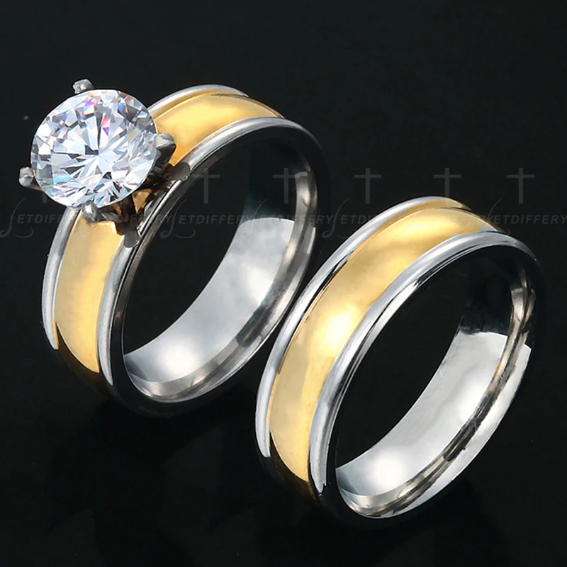 Letdiffery Мода Пара Обручение кольцо Нержавеющая сталь золото Цвет Кристалл пара колец для влюбленных подарок ювелирных изделий