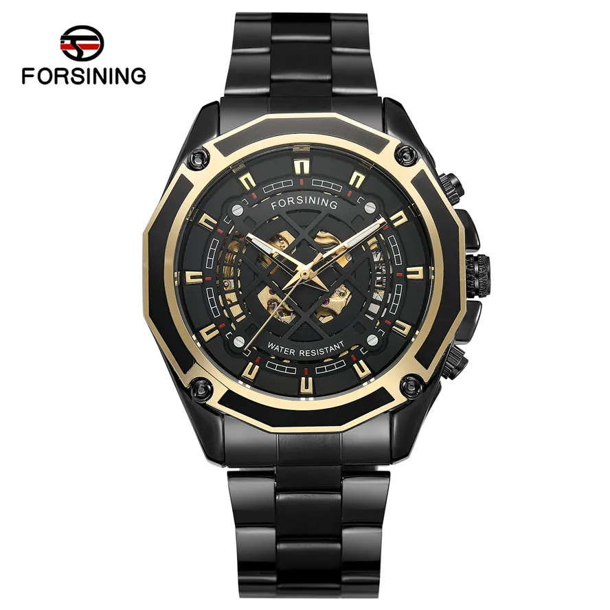 

NEW Fashion Auto Mechanical Watch Men Stainless Steel Strap Skeleton Dial Mens Top Brand Luxury Forsining Watches
