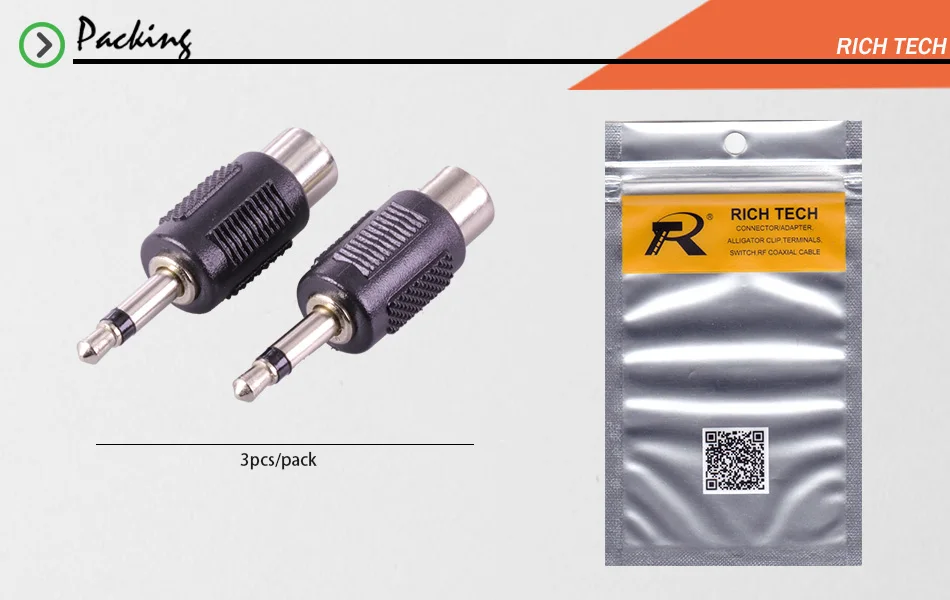 3 шт. RCA Jack разъем для Jack 3,5 мм моно штекер Адаптер никелированное качество пластик аудио RCA штекер