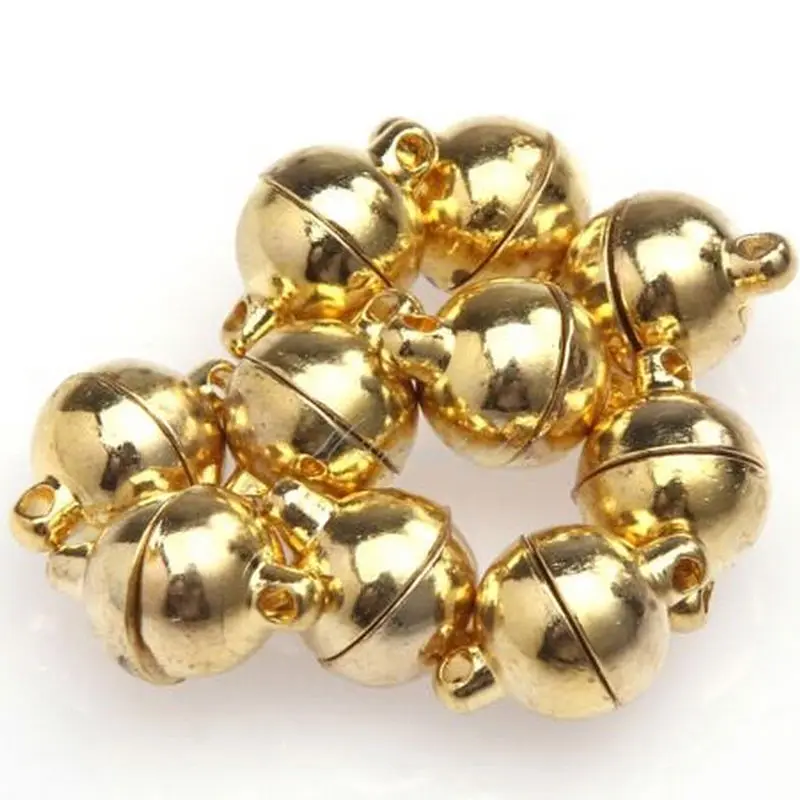 

10Pcs Sliver Gold Jewelry Bracelet Necklace Round Beads Magnetic Clasp DIY Connectors Accessories Making Fittings 6mm 8mm