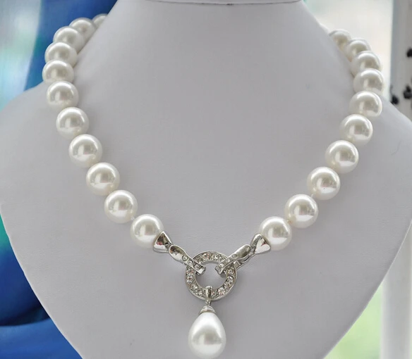 

ddh002785 14mm round white SHELL PEARL NECKLACE Drip pendant 17inch