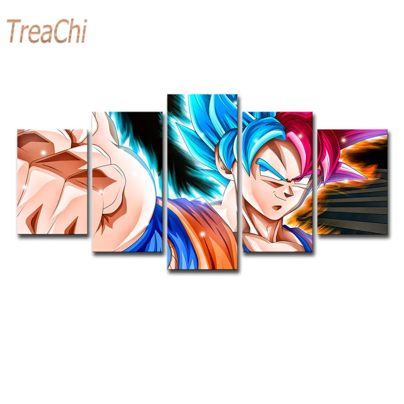 

Dragon Ball Cartoon Sun Wukong 5 Panel Canvas Painting Poster Wall Sticker Decorative Kids Room Decor 5pcs/lot