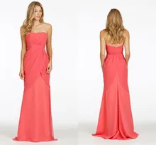 2016 New Arrival Strapless Floor-Length Double-deck Rose Red Chiffon Backless A-line Dress For Bridesmaid