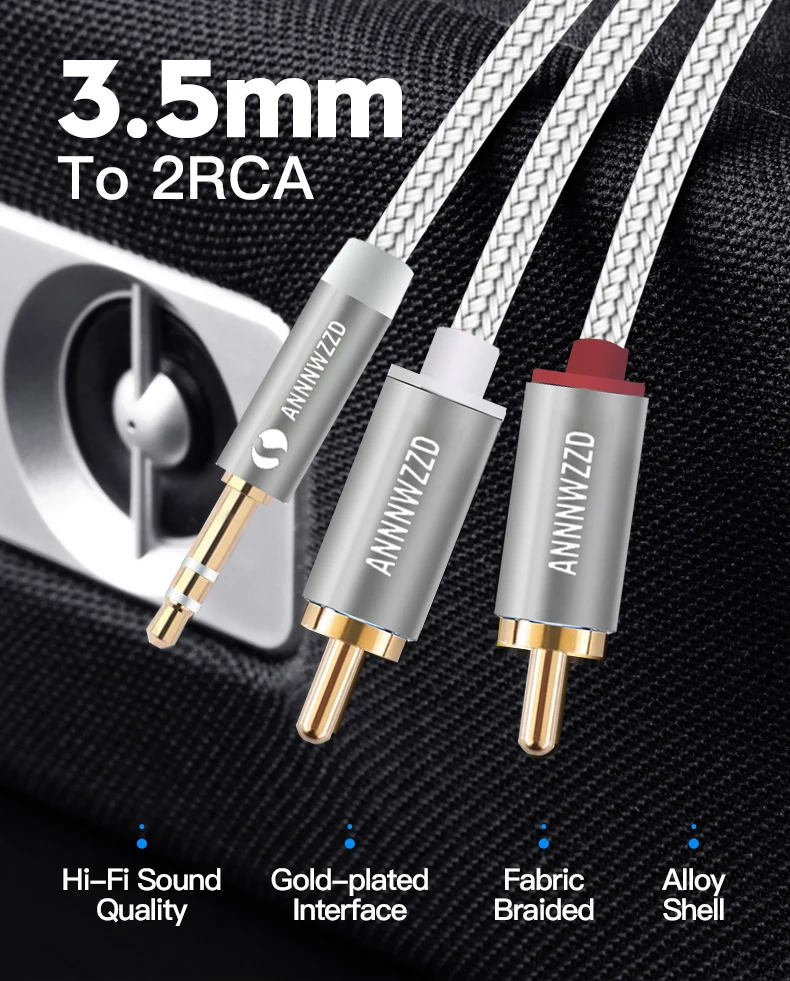 Кабель RCA Джек 3 5 мм 2 AUX кабель нейлоновый Плетеный разветвитель 0 м/1 м/2 м/3 м/5 м для