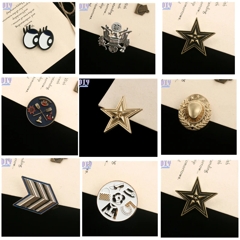 

Five star Round Military Metal Badge Retro Fabri Shoulder Board Badges Army Pin on Brooch Medal Handmade